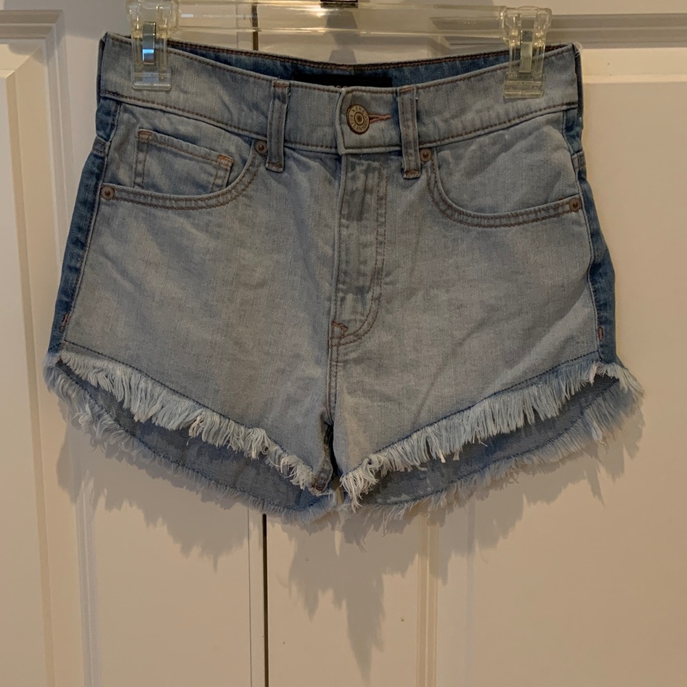 Express Light Blue Frayed Jean Shorts